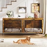 79‘’ Double Dog Crate Furniture, XL Dog Kennel Indoor, Heavy Duty Double Dog Crates for Medium/Large Dogs, Dog Kennel Furniture Indoor As TV Stand, Rustic Brown