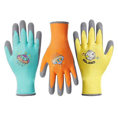 COOLJOB 3 Paar Arbeitshandschuhe für Kinder 3-5 Jahre griffige Latexbeschichtung Kinder Gartenhandschuhe (3 Paar S)