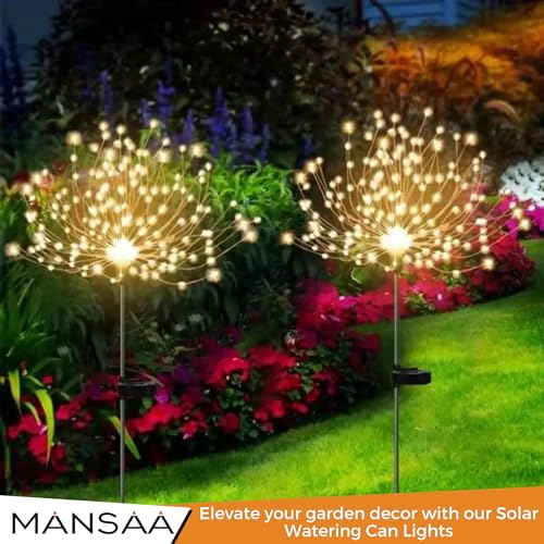 Image of MANSAA M70 Solar Powered Firework Fairy Lights | Dazzling 120 Yellow LED Lights | Waterproof Wonder Solar-Powered Efficiency Dusk to Dawn Auto On /Off Perfect for Patio Paths & Lawns Easy Installation
