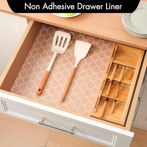 Image of EVA Fridge Shelf Liner Roll, Washable Drawer Mat Sheet, Cut-to-Size Cabinet & Refrigerator Shelf Protector, Food Contact Suitable Multipurpose Kitchen Table Liner Roll, 3 Meter (White Grid)