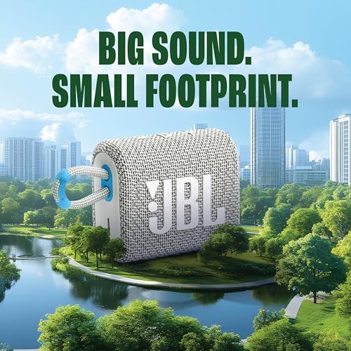 Image of JBL Go 3 Eco with eco-Friendly Recycled Materials and Packaging, Wireless Portable Bluetooth Speaker, Pro Sound, Vibrant Colors with Rugged Fabric Design, Waterproof, Type C (Without Mic, White)