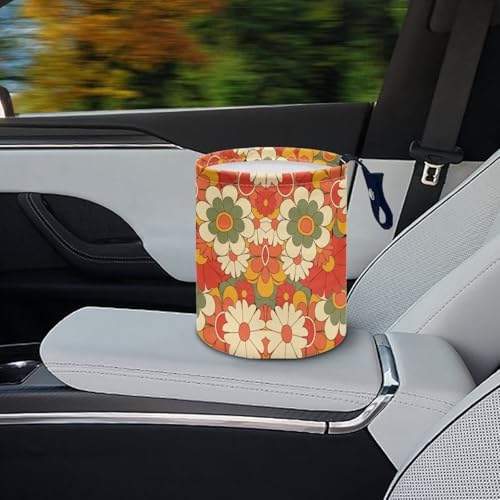 Image of Pensura Car Garbage Can Reusable Buttons Mini Car Trash Bin Auto Organizer Collapsible Accessories Cute Floral Print Hanging Vehicle Garbage Can for Vehicle, Travelling, Camping