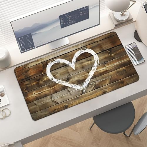 Image of Wood Grain Valentine's Day Extended Gaming Mouse Pad, with Stitched Edges Large Mouse Pad Desk Protector, Rubber Base Mousepad Keyboard Mouses Mat for Work Game Office Home 32 inchX16 inch,E501