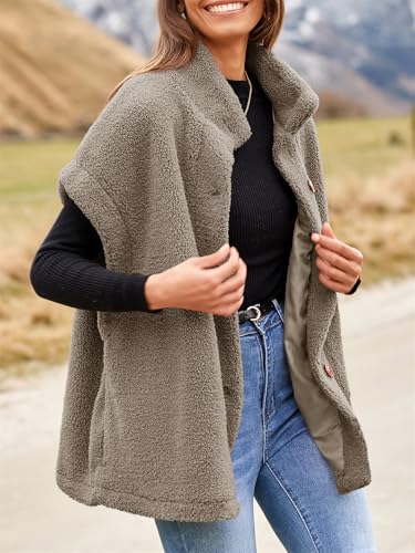 Tanakneo Womens Oversized Fleece Vest Sleeveless Fuzzy Sherpa Jacket Trendy Casual Button Down Warm Vests Outerwear3