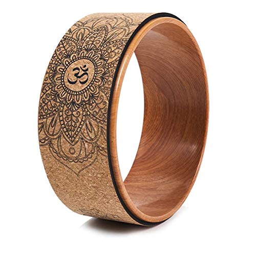 Exogio Rueda de Yoga Cork con Estampado de Mandala para Posturas e Inversiones, Estirar Espalda, Pilates - 33 * 33 * 13cm