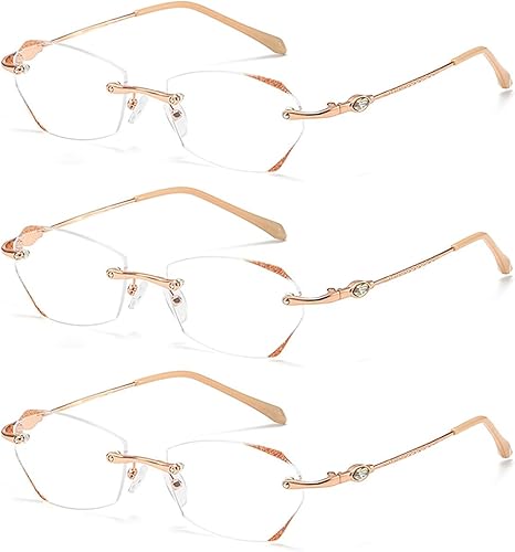 Miniatura 1 de TERAISE Gafas de lectura sin marco para mujer con bloqueo de luz azul, lentes sin montura de corte de diamante de moda