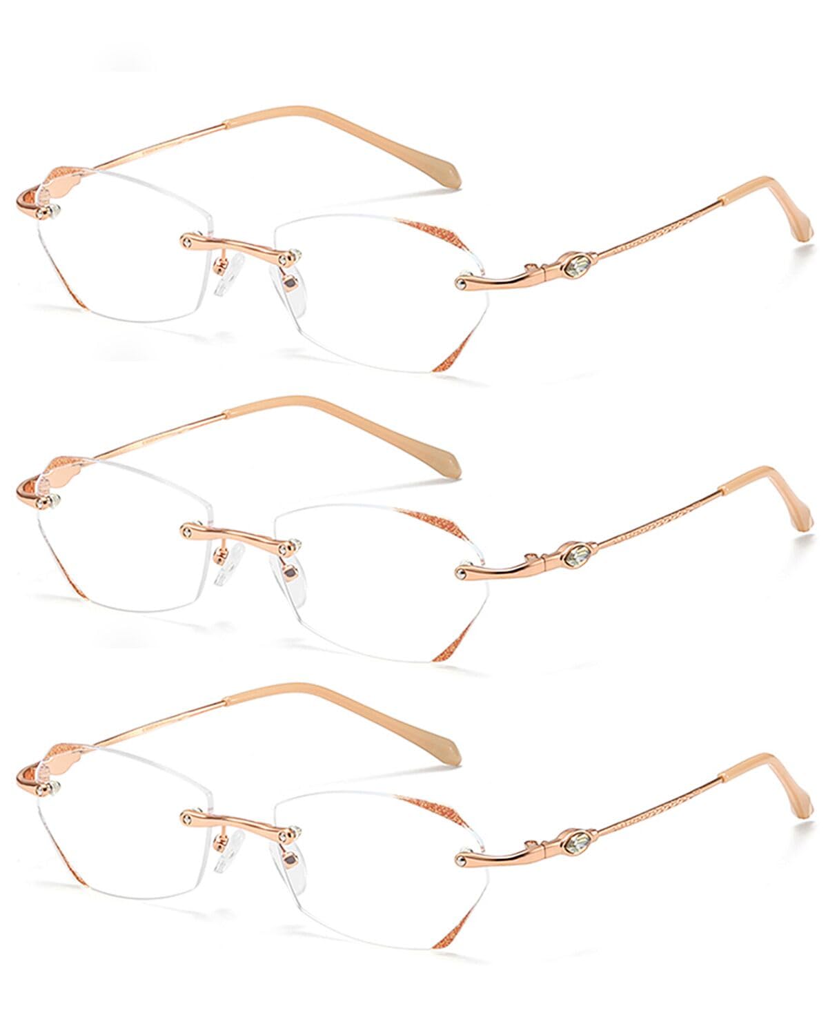 TERAISE Frameless Reading Glasses For Women With Blue Light Blocking,Fashion Diamond Cutting Rimless Eyeglasses(2.5X)