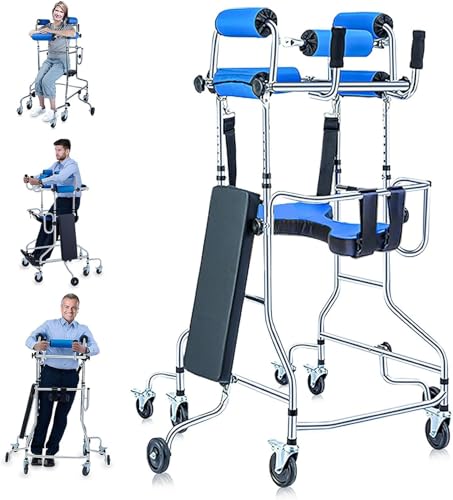 Andadera para Adulto con Asiento, bipedestador de rehabilitación de altura ajustable, andador con doble apoyo axilar, entrenamiento de las extremidades inferiores para adultos mayores discapacitados(B