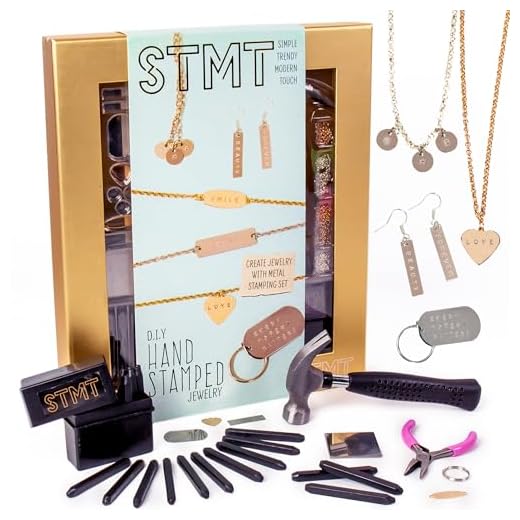 STMT DIY Hand Stamped Jewelry by Horizon Group Usa, Create Personalized Vsco Girl Earrings, Bracelets & Necklaces with A Metal Letter Stamp Set, Hammer, Stamping Block, Charms & Earrings Included
