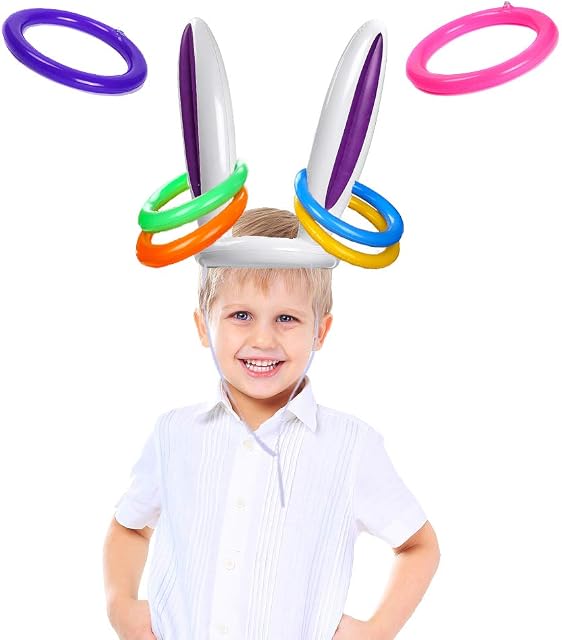 VEYLIN Easter Toss Games Inflatable Bunny Ears with Rings for Kids Adults Family Easter Fun Games