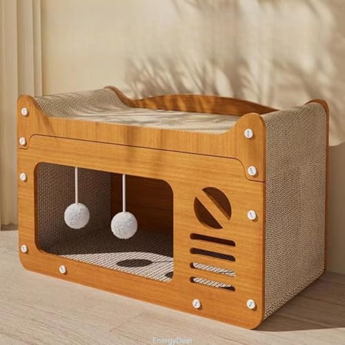 EnergyDeer 猫用爪とぎボード、猫ベッド、猫ハウス、猫用ステップ(階段付き)、爪とぎ器で、段ボール・木製材?、大サイズ二段式設計、夏用・室内用に適し 外観を備える (b,A)