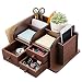 MyGift Classic Brown Wood Office Supplies Desk Organizer Rack with 3 Drawers, 3 Compartments & 2 Shelves
