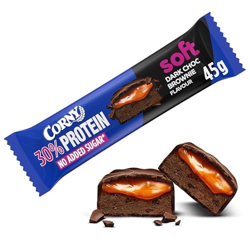 Protein Riegel | Corny | Soft Protein Dark Chocolate Brownie Flavor | 30% Protein | Eiweißriegel ohne Zuckerzusatz | Einzelriegel 45g