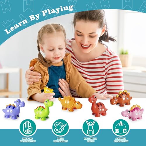 Image of 52 PCS Dinosaur Alphabet Learning Toys for Toddlers 2-4, 10 Different Dinosaur Figures, Double Sided ABC Matching Game, Preschool Activities Montessori Fine Motor Toys for Toddlers Kids