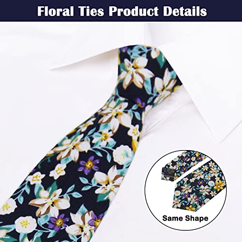 Image of Mantieqingway Men Skinny Tie Cotton Floral Necktie for Wedding Groomsmen Tie
