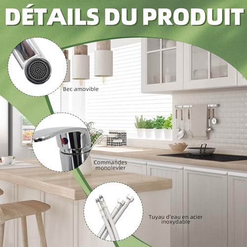 Robinet de cuisine mitigeur chromé pivotant pour un évier moderne