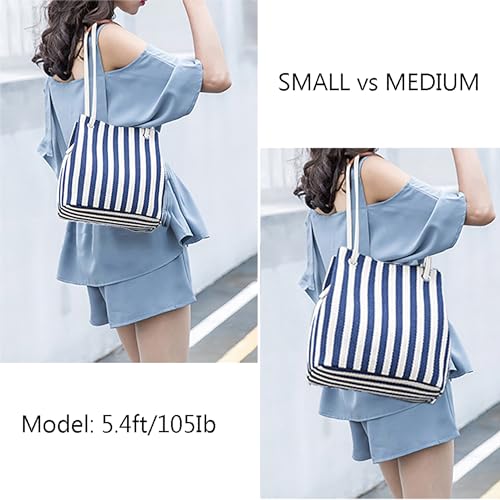 Bydenwely Women's Canvas Summer Tote Bag, Striped Hobo Purse, Small Navy - image 8