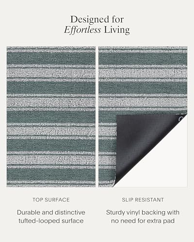Image of Chilewich Martha by Martha Stewart Boardwalk Stripe Shag Mat | Premium Indoor /Outdoor Runner Rug for Entryway, Kitchen, Dining Room, Bathroom, Patio, Waterproof Backing, Seaside, 2'x 6'
