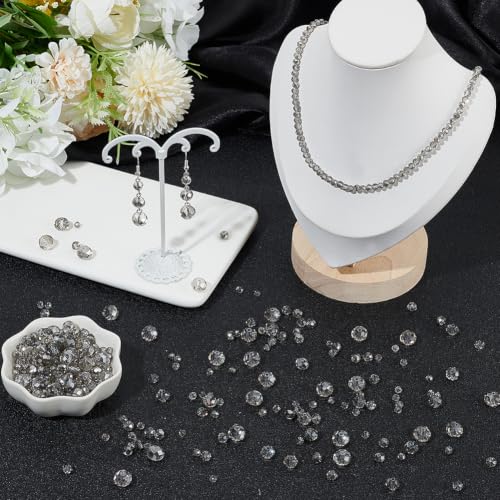 PONABEADIY 1 Box 800pcs 4 Styles Light Grey Electroplate Faceted Glass Beads Transparent Rondelle Clear Crystal Loose Spacer Beads Charm Bulk for Jewelry Making Necklaces Bracelets DIY Craft Supply - Image 4
