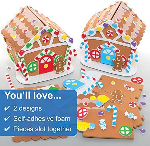 Baker Ross FE937 Gingerbread House Craft Kits - Pack of 2, Christmas Crafts for Kids, Make Your Own Xmas Decorations, Creative Arts and Crafts Project for Children