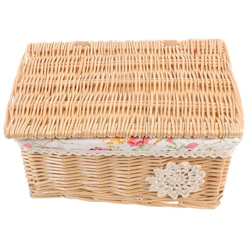 Panier rectangulaire pour organisation de maison boîte de rangement osier tressé avec couvercle