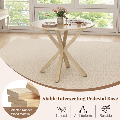 Image of Giantex 36 inch Round Dining Table for 4, Farmhouse Kitchen Table with Rubber Wood Legs, Adjustable Foot Pads, Dining Room Tables for Dinette, Small Space, Dinner, Living Room, Restaurant, Oak