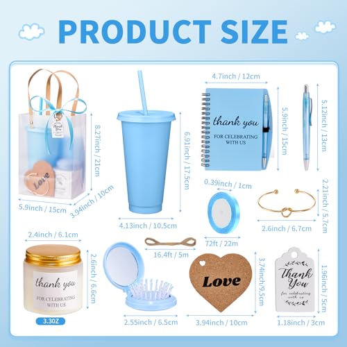 50Pcs Baby Shower Prizes for Game Winners Baby Shower Favors Gifts including Plastic Tumbler Notebook Scented Candles Ballpoint Pen Mirrors with Hair Brushes Bracelet Gift Bag (Blue)