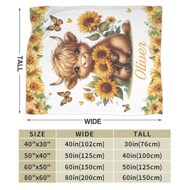 Ship Next Day,Custom Baby Highland Cow Blanket,Personalized Highland Cow Blanket with Name for Girls Boys,Christmas Brithday Gifts for Baby Shower Kids Toddlers Newborn