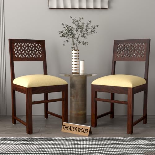 Image of Solid Sheesham Wood Dining Chair Set of 2 | Wooden Dining Chairs with Cushioned Seat | Modern Dining Room Chair for Home, Kitchen & Restaurant | Premium Honey Finish