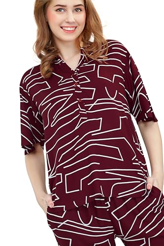 Image of ZEYO Women's Rayon Printed Night Suit Set Of Top & Pajama Set