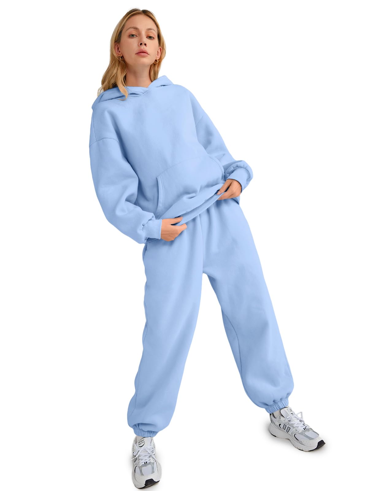 AUTOMET Womens 2 Piece Outfits Lounge Hoodie Sweatsuit Sets Plus Size Fall Fashion Clothes Airport Travel Pants Tracksuits: Small Lightblue