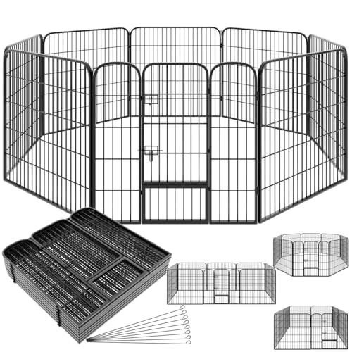 tectake Welpenauslauf 80 cm hoch, 8 Gitter, Welpenlaufstall, Freigehege, Tierlaufstall faltbar, Freilaufgehege, Hundelaufstall mit Tür, für Hunde, Katzen, Hasen, Meerschweinchen, Kleintiere - schwarz