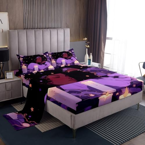 Cute Black Girls Bed Sheet Full Size,African Style Americans Fitted