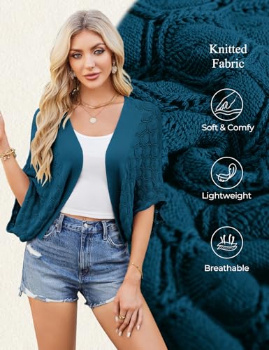 Image of GRACE KARIN Summer Cropped Cardigan for Women 2026 Batwing Sleeve Crochet Bolero Shrug Sweaters Lightweight Beach Boho Kimono