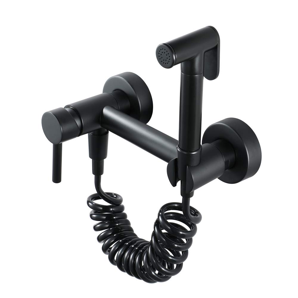 Spruzzatore per Bidet Portatile Set soffione Doccia Caldo Freddo in Ottone Nero per sciacquone del Bagno, Vasca per Animali Domestici e igiene Personale,B85mmpitch