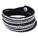 Bestjybt Fashion Leather Wrap Wristband Rhinestone Multilayer Bracelet Bangle (Black)
