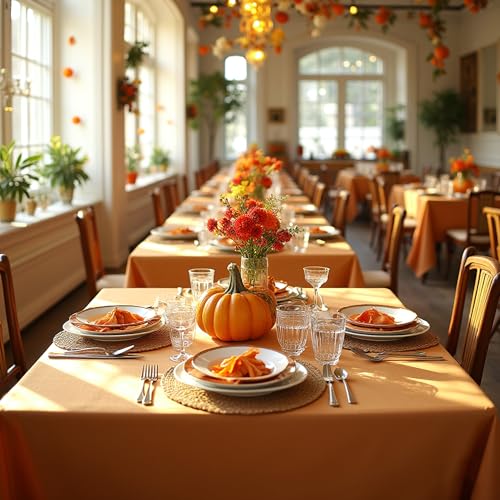 Image of sancua Square Tablecloths Fall Table Cloth Light Brown Bronze, 85x85 Inch | For Square or Round Tables, Washable Polyester Cover for Thanksgiving Dinner, Holiday Party, Decorative Display Tables
