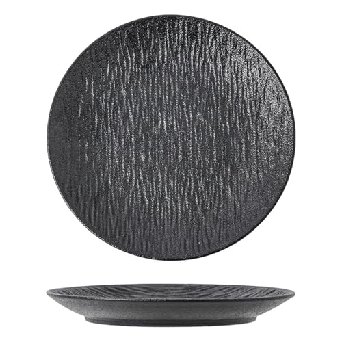 ディナープレート 和風プレート 陶器食器 黒と白 釉下シンプル スナックプレート ホーム レストラン 串焼き 骨皿 シンプルで実用的(Black)