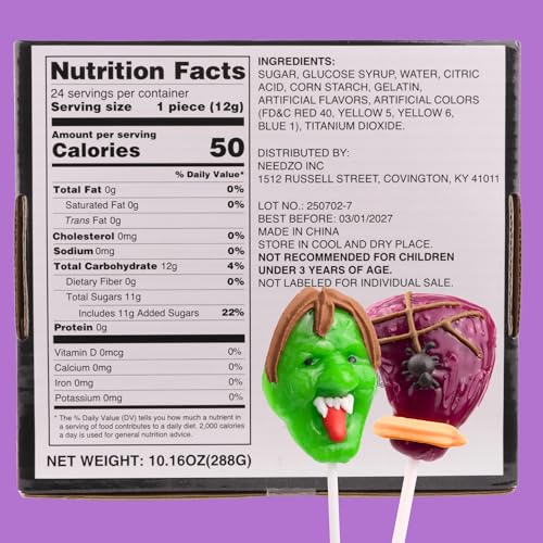 Zombie Halloween Lollipops, Individually Wrapped Candy, 24 Count | Zombie Face Design, Watermelon and Green Apple Flavored, Trick or Treat Candies, Haunted House Snacks, 10.16oz, 24 Pieces - image 7