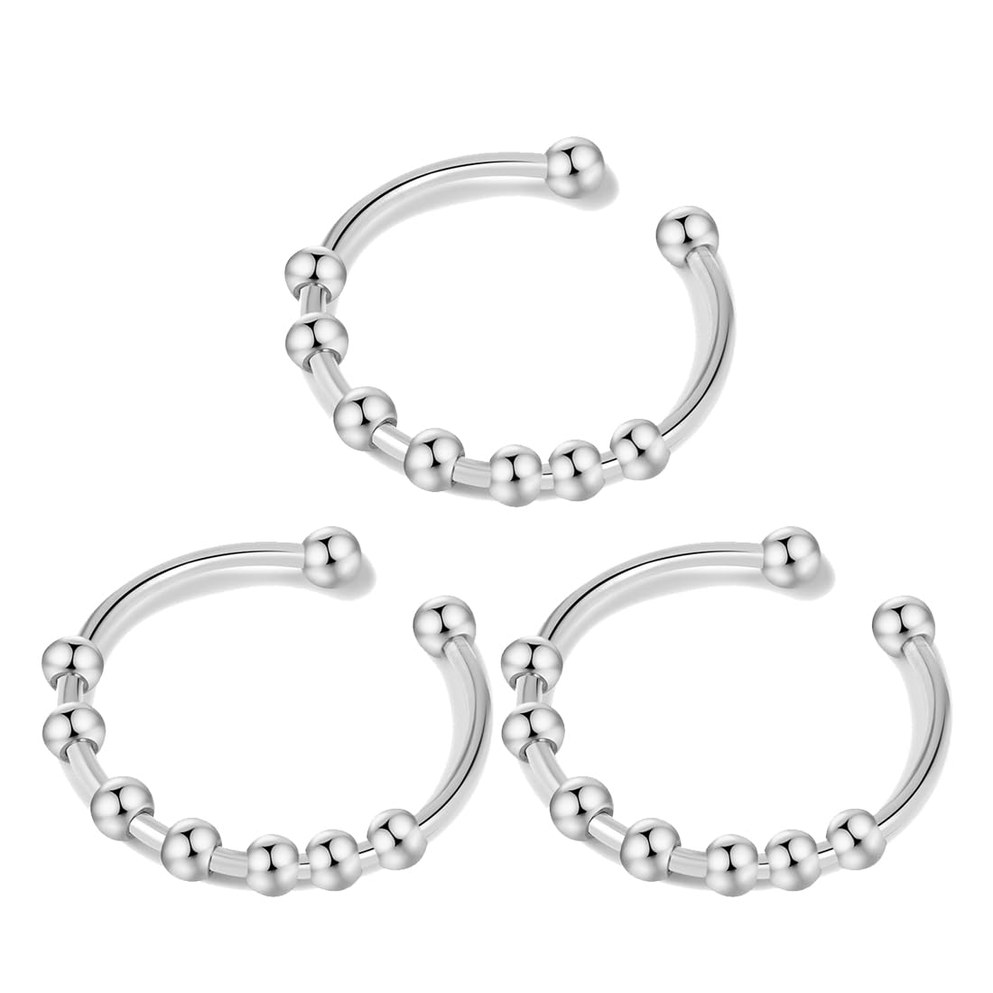 LEEQBCR Anillo anticompresión mujer plata de ley 925 con abalorios ansiedad anillo ajustable anillo giratorio abierto giratorio mujer