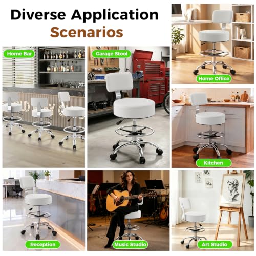 Image of Office Drafting Chair with Footrest, Tall Height Adjustable Stool with Back Support, Heavy Duty Rolling Stool Chair with Wheels for Office Home Kitchen Bar Shop Guitar Studio Vanity, Gray