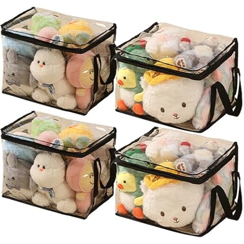 Clear Toy Storage Organizer Bags, Reusable Transparent PVC Travel Waterproof Zipper Bags for Organizing, Large Toy Organization Board Game, Puzzle Storage Containers (4, Large) Cover