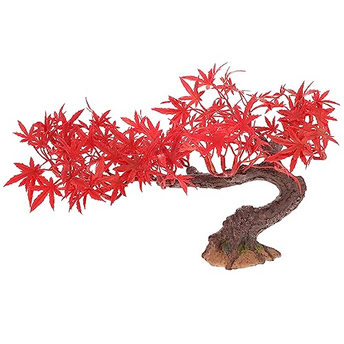 TOVINANNA Mini Red Maple Resin Tree Figurine Artificial Faux Tree Desktop Adornment for Home Office Decor Suitable for Miniature Garden and Indoor Landscape Display