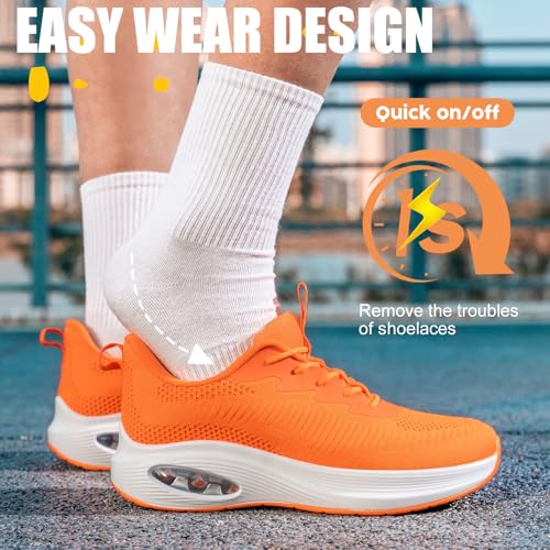 Image of ZYEN Wide Toe Box Shoes Women Air Cushion Road Running Shoes Extra Wide Width Sneakers Arch Support Gym Athletic Tennis Sneakers Lightweight Breathable Walking Shoes 8811 Orange 37