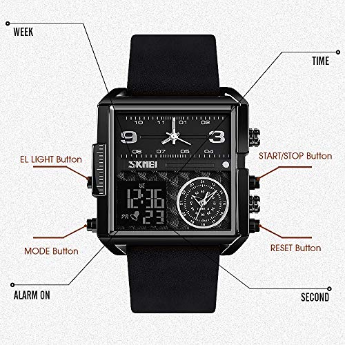 Image of SKMEI Men's Digital Sports Watch, LED Square Large Face Analog Quartz Wrist Watch with Multi-Time Zone Waterproof Stopwatch