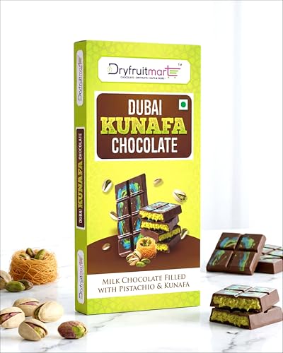Image of Dryfruit Mart Dubai Kunafa Chocolate Bar, Filled With Crunchy Pistachio Kunafa, 90g (1 Pack)
