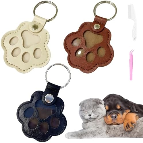 Cat & Dog Hair Keychain - Paw Shaped Leather Memorial Keepsake fo...