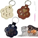 Cat & Dog Hair Keychain - Paw Shaped Leather Memorial Keepsake for Dog Cat Fur Storage, Pet Fur Keepsake Collector with Refillable Capsule (3PCS)