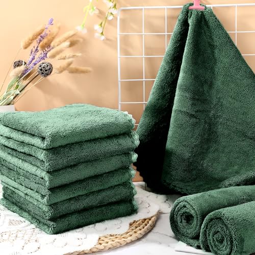 Panelee 10 Stück Waschbare Haustier Decken für Hunde Meerschweinchen Hase Katze Wasserdichtes Kleintier Pipi Pad Wiederverwendbare Schlafmatte Saugfähige Käfig Einlagen (Dunkelgrün, 18 x 24 Inch)