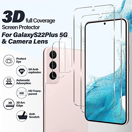 Galaxy S22 Plus Tempered Glass Screen Protector + Camera Lens Protector [ 2 + 2 Pack ][Case Friendly][Anti-Scratch][Ultrasonic Fingerprint Unlock] Clear Hd Protective Film For Samsung Galaxy S22 Plus #TOP1